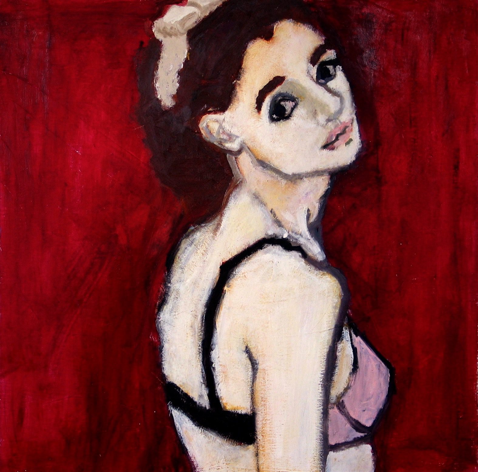 Woman in Pink and Black Bra