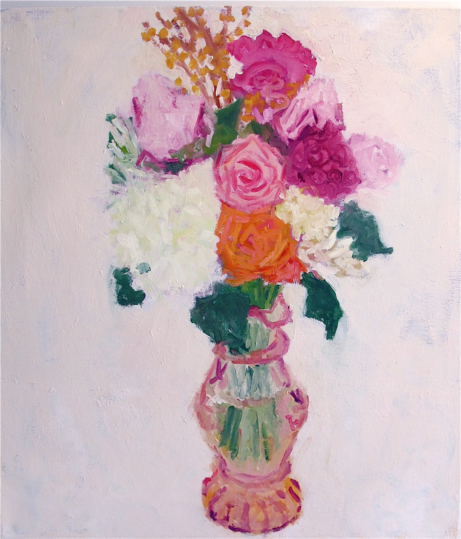 Pink Roses and White Hydrangeas